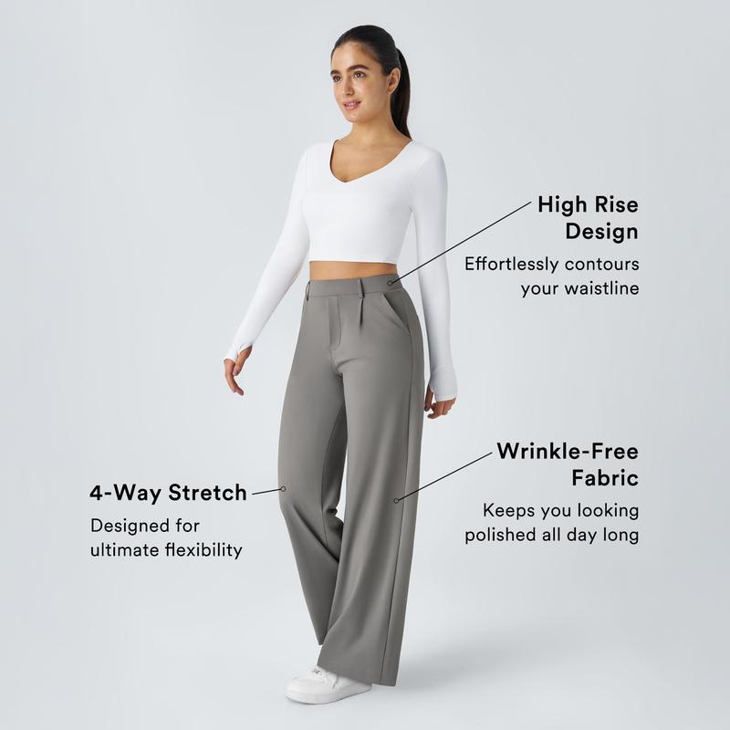 TryHavora Flex High Waisted Plicated Side Pocket Straight Leg Work Pants