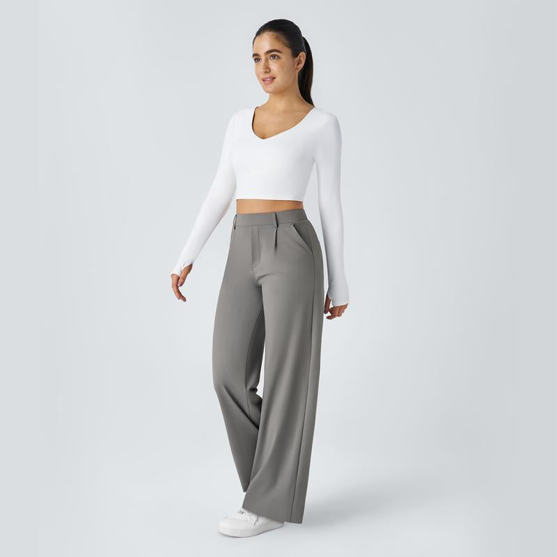 TryHavora Flex High Waisted Plicated Side Pocket Straight Leg Work Pants