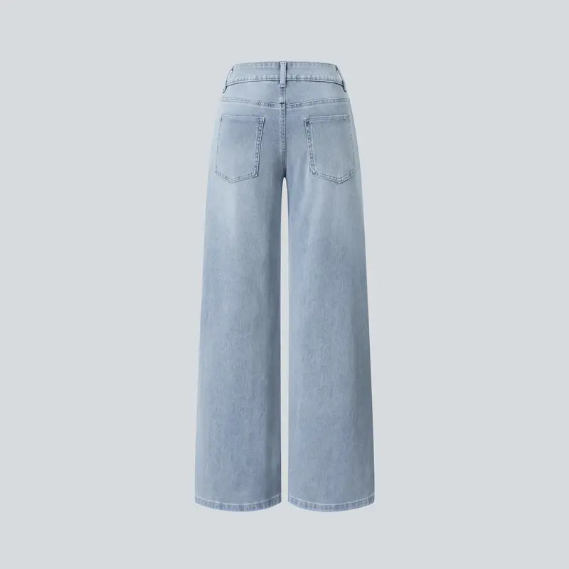 TryHavora Flex Asymmetric Low Rise Zipper Pockets Baggy Wide Leg Washed Casual Jeans