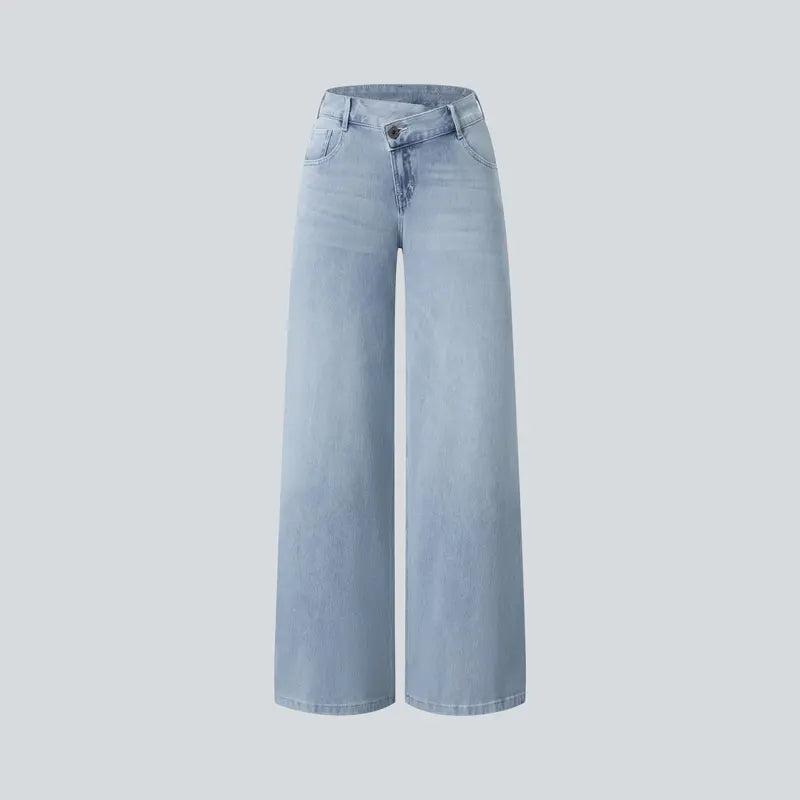TryHavora Flex Asymmetric Low Rise Zipper Pockets Baggy Wide Leg Washed Casual Jeans