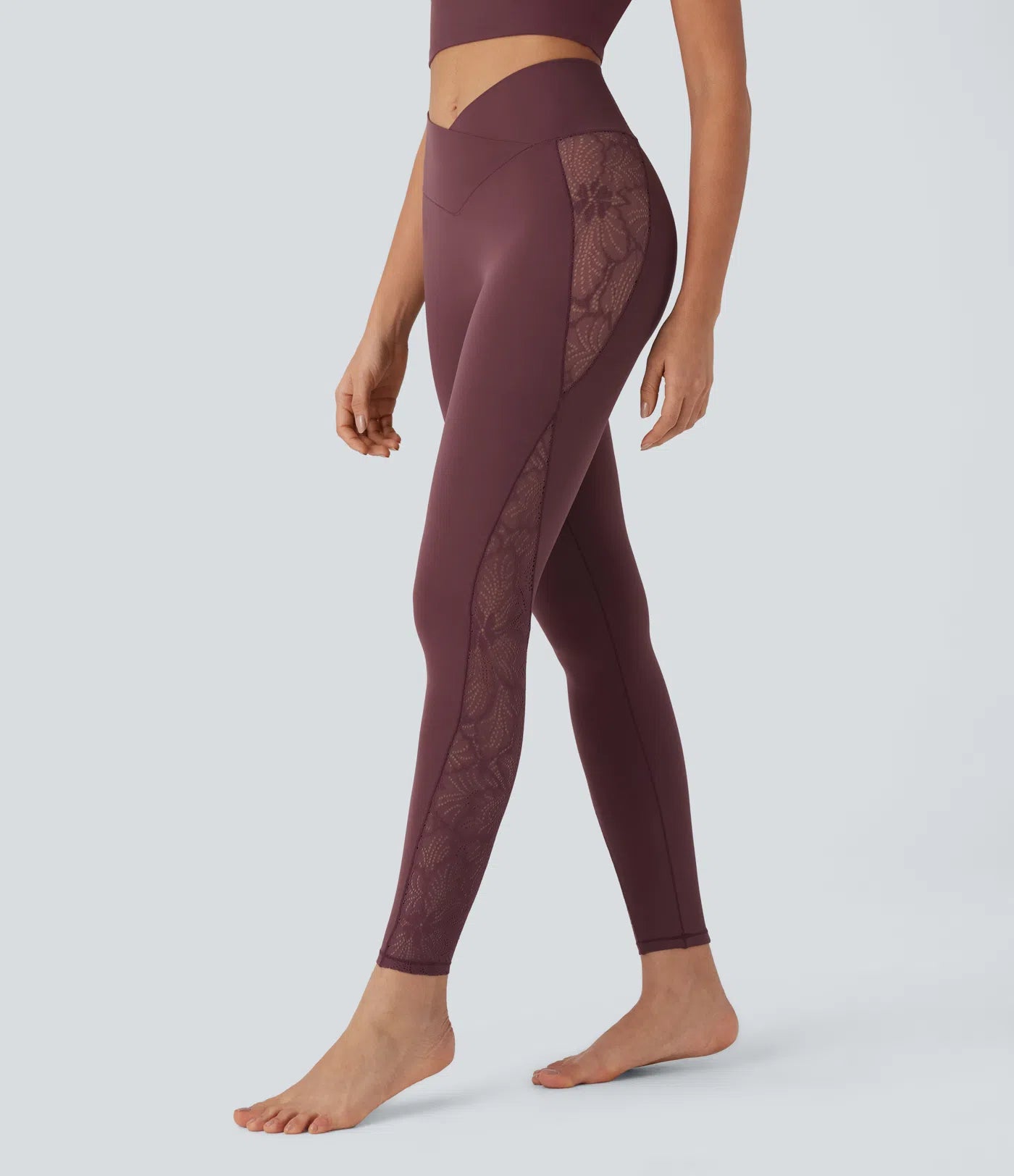 SoftlyZero™ High Waisted Crossover Contrast Lace Pocket Yoga Leggings-UPF50+