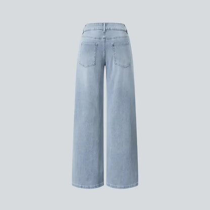 TryHavora Flex Asymmetric Low Rise Zipper Pockets Baggy Wide Leg Washed Casual Jeans